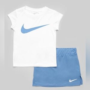 Toddler Nike White Tee with Light Blue Swoosh and Blue Skort NWOT
